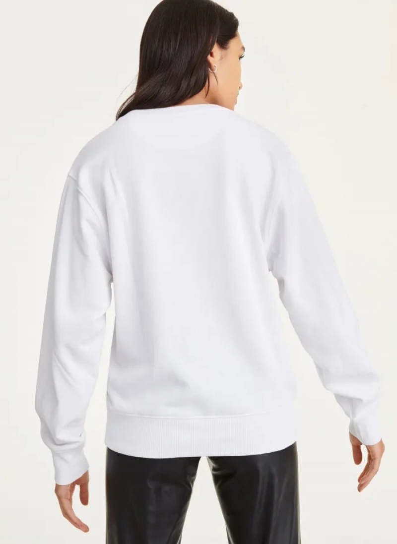 White Women's Dkny Conversational Graphic Sweatshirts | 218CTJXKN