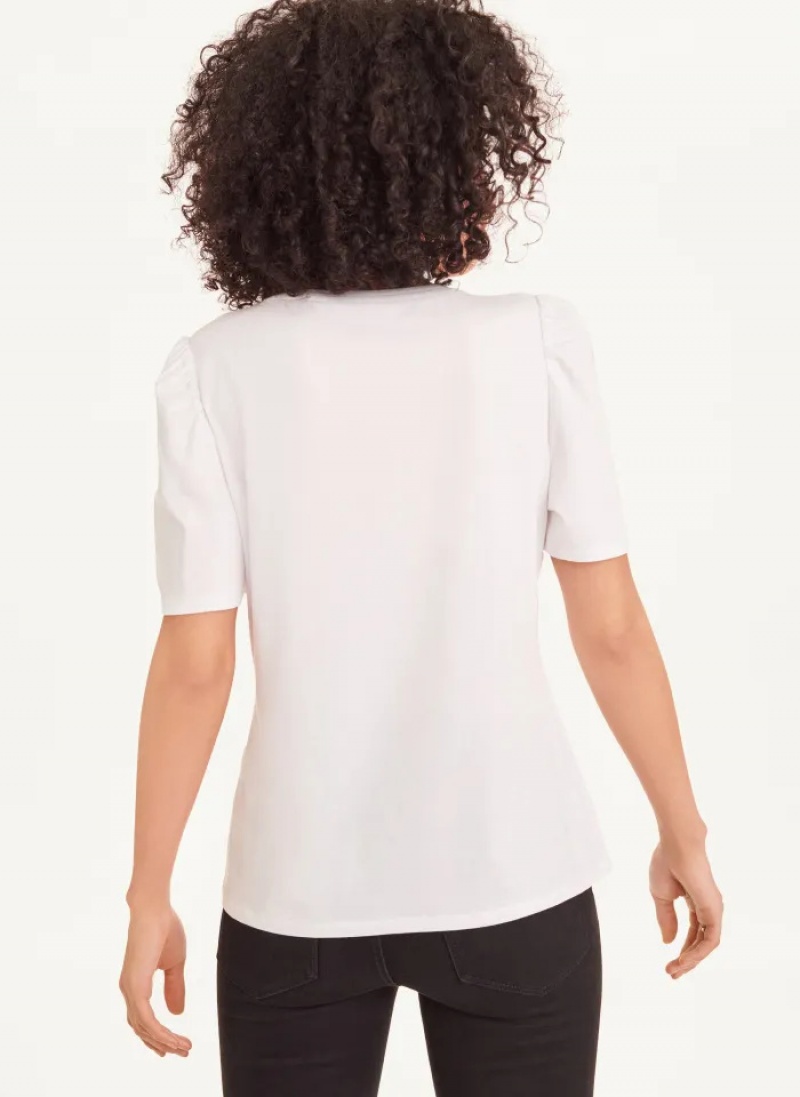 White Women's Dkny Conversational Puff Sleeve T Shirts | 584ZJGTYK