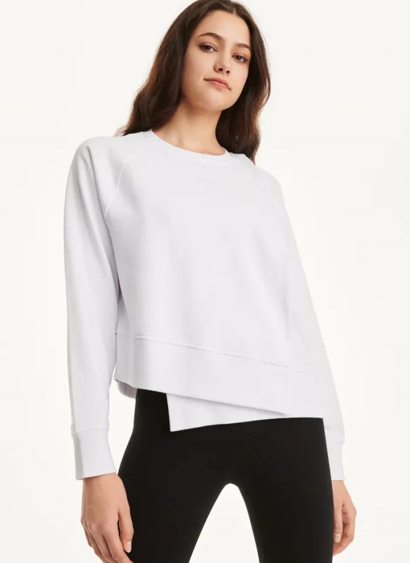 White Women\'s Dkny Cotton Jersey Asymmetrical Sweaters | 362MEISOX