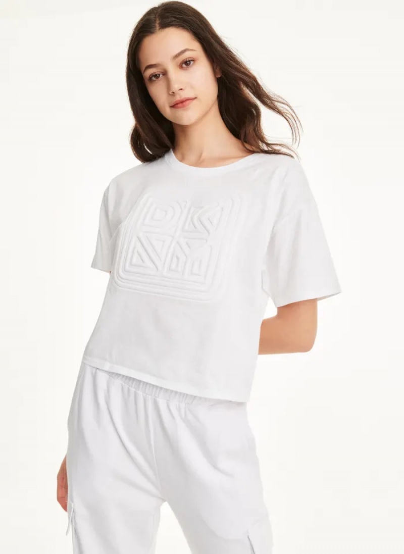 White Women\'s Dkny Cotton Jersey Crew With Logo Embossing Sweatshirts | 185CRGKBO