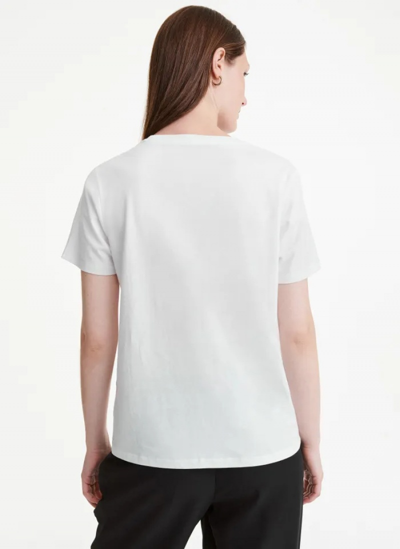 White Women's Dkny Diagonal Sequin Border T Shirts | 324IEVDOB
