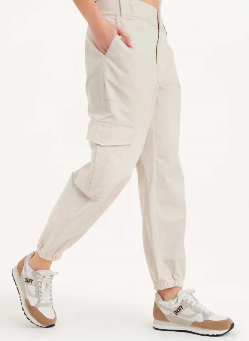 White Women\'s Dkny Linen Pants | 048KJUFYD