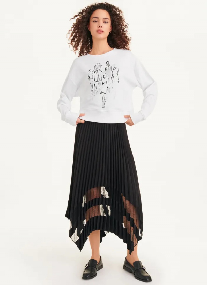 White Women's Dkny Long Sleeve Fashion Girls Sweatshirts | 235NHZECY