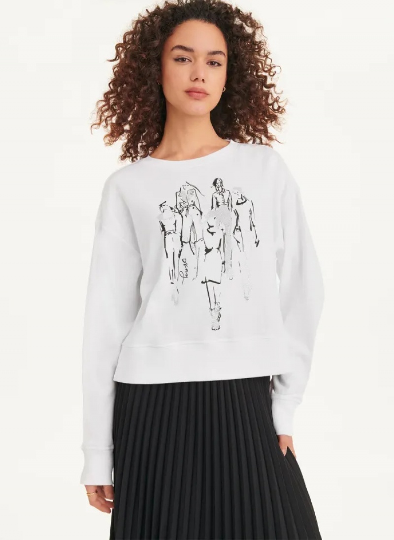 White Women\'s Dkny Long Sleeve Fashion Girls Sweatshirts | 235NHZECY