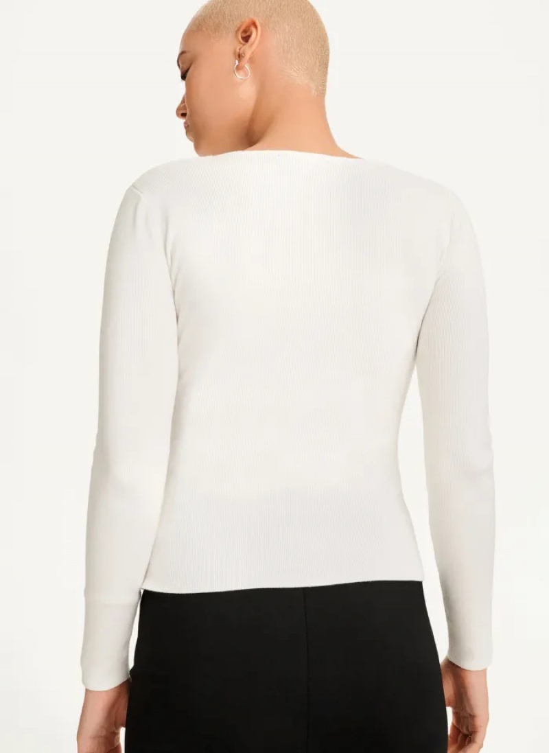 White Women's Dkny Long Sleevewrap Cut Out Sweaters | 479ROTVMJ