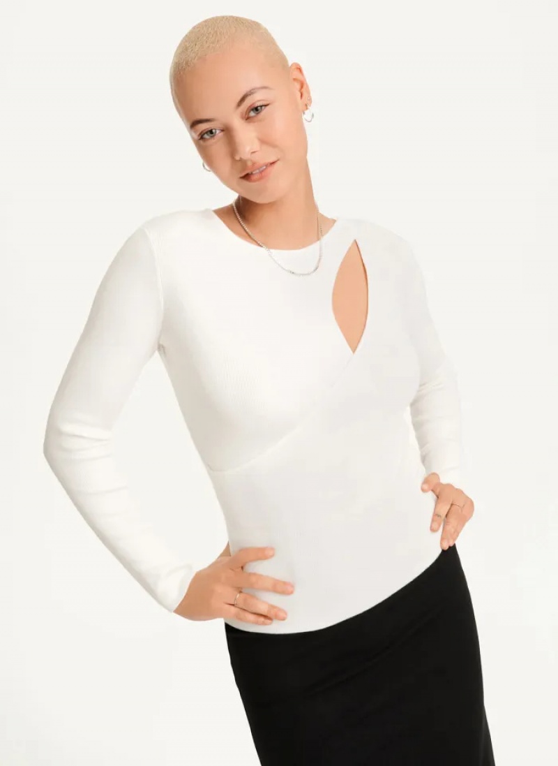 White Women\'s Dkny Long Sleevewrap Cut Out Sweaters | 479ROTVMJ