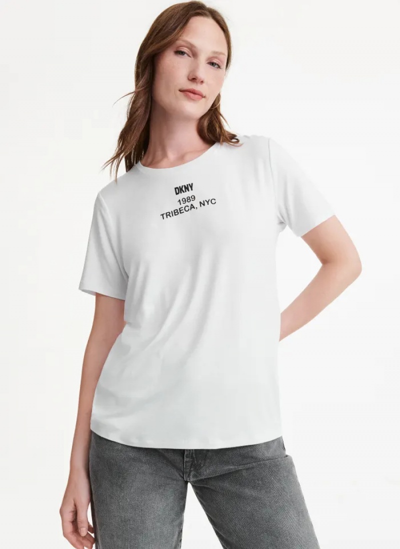White Women\'s Dkny Neighborhood Souvenir - Tribeca T Shirts | 487PQJDRV