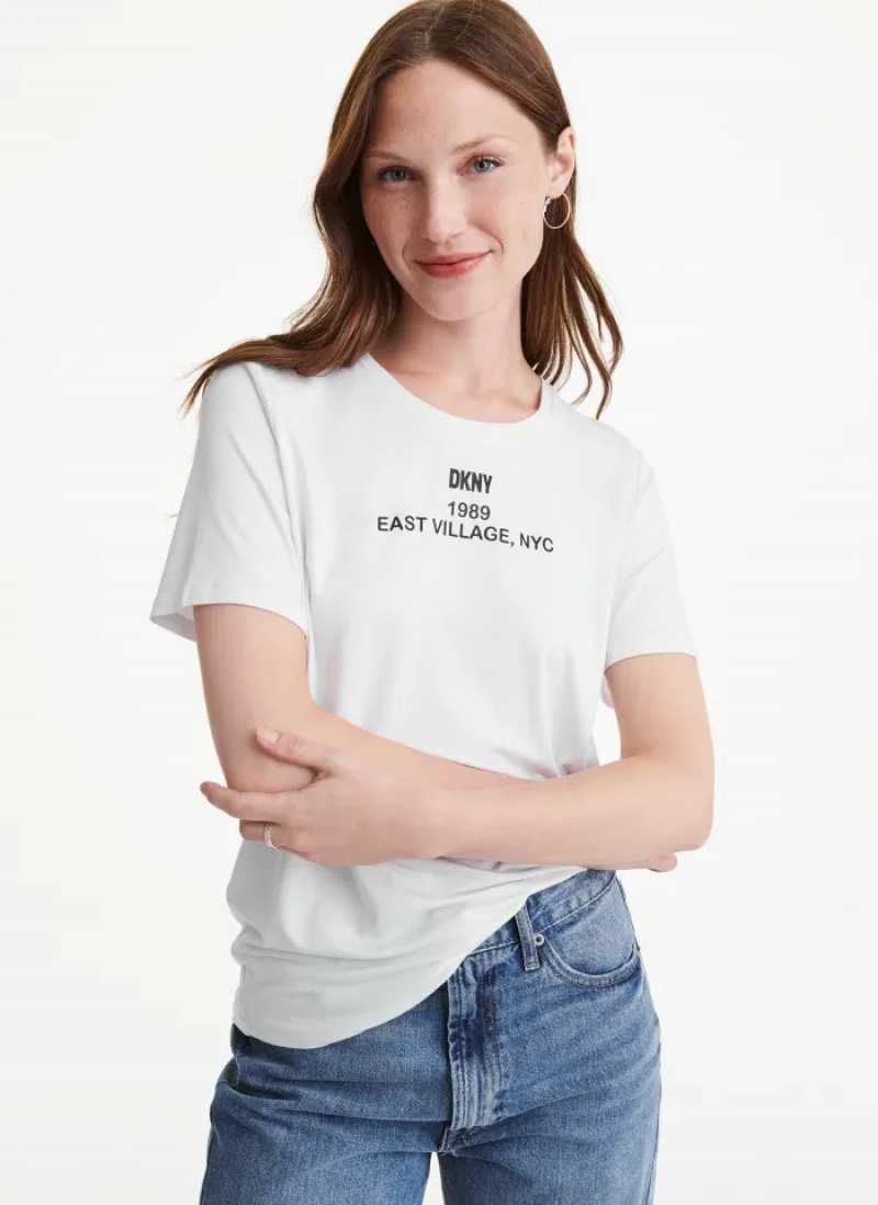White Women\'s Dkny Neighborhood Souvenir - East Village T Shirts | 948BKCEUP