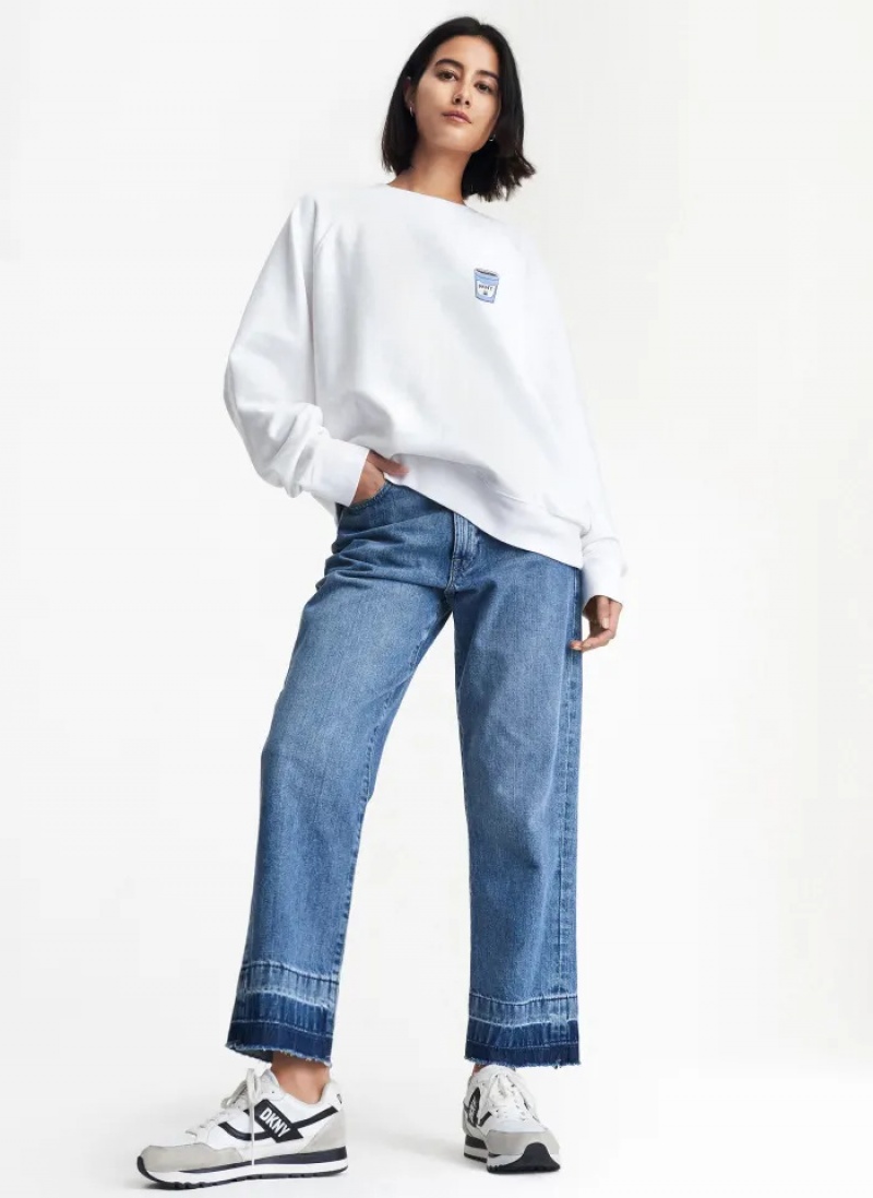 White Women's Dkny Noun New York Illustrated Sweatshirts | 527FPODBW