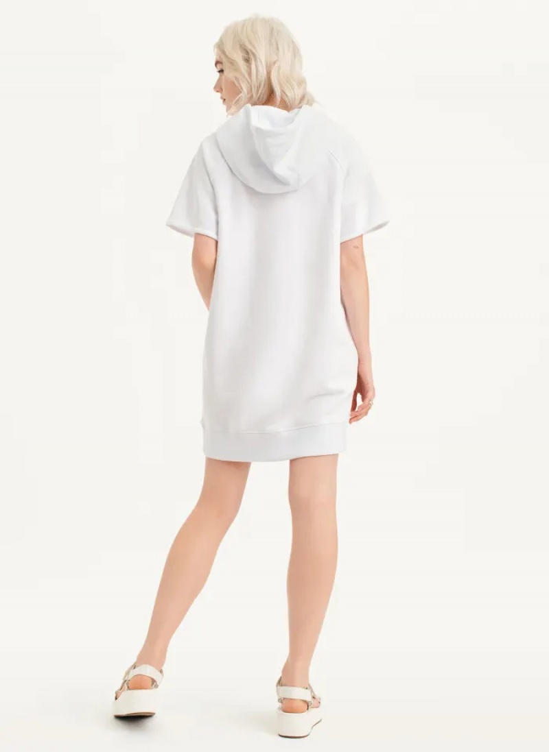 White Women's Dkny Outline Logo Hooded Dress | 302OKXLHQ