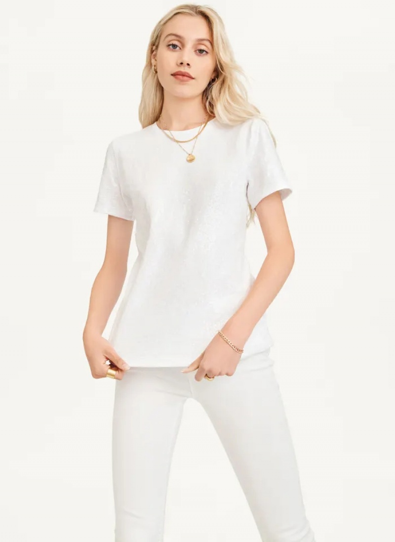 White Women's Dkny Sequined T Shirts | 415GUZIBF