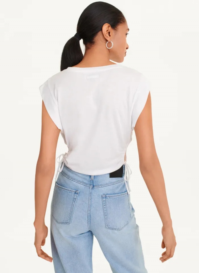 White Women's Dkny Short Sleeve Side Cut T Shirts | 721MAXKLR