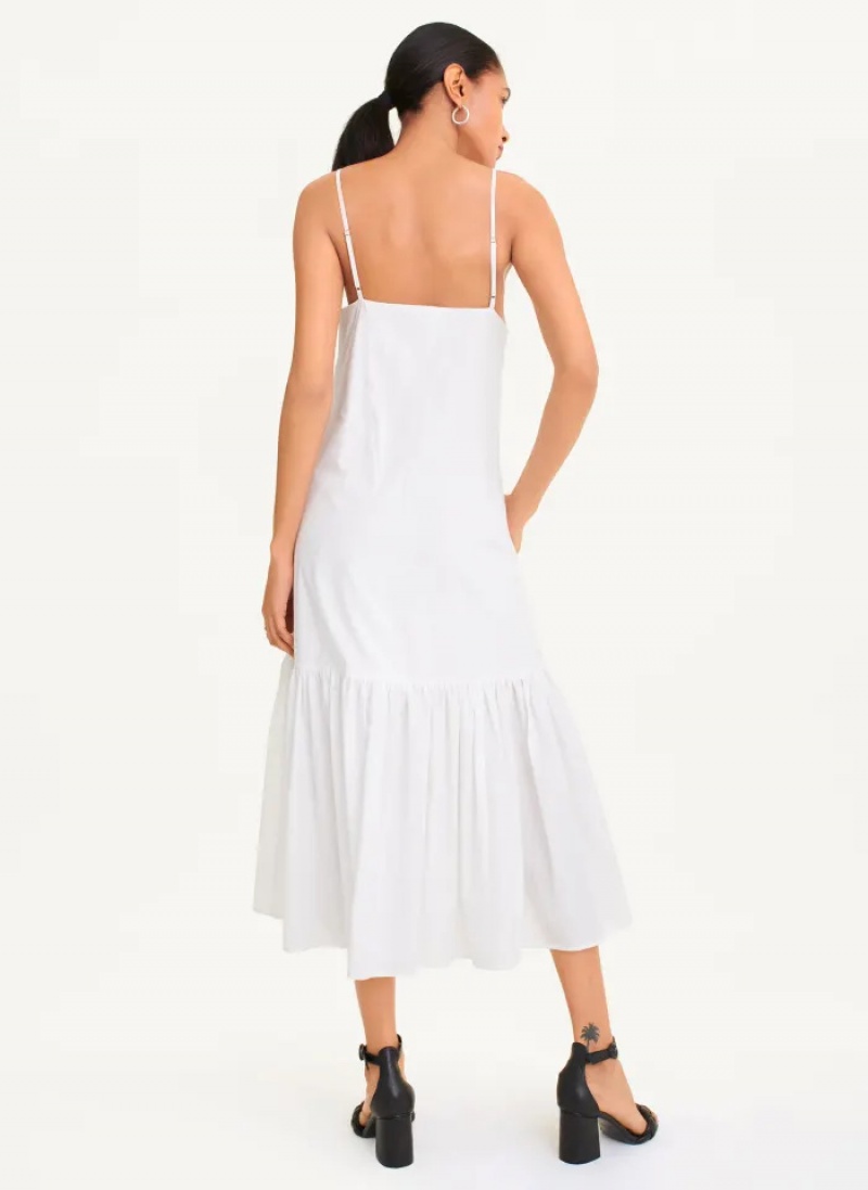 White Women's Dkny Sleeveless V-Neck Poplin Dress | 375WDFPBU
