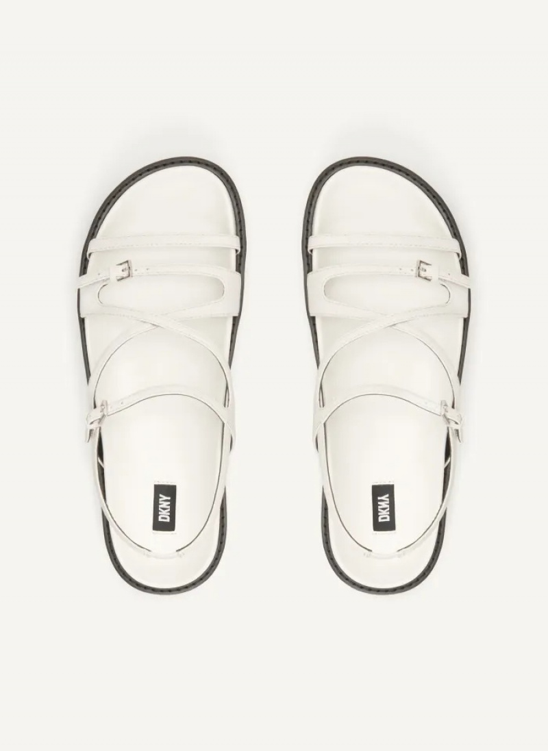 White Women's Dkny Strappy Flat Form Sandals | 286QAIMZF