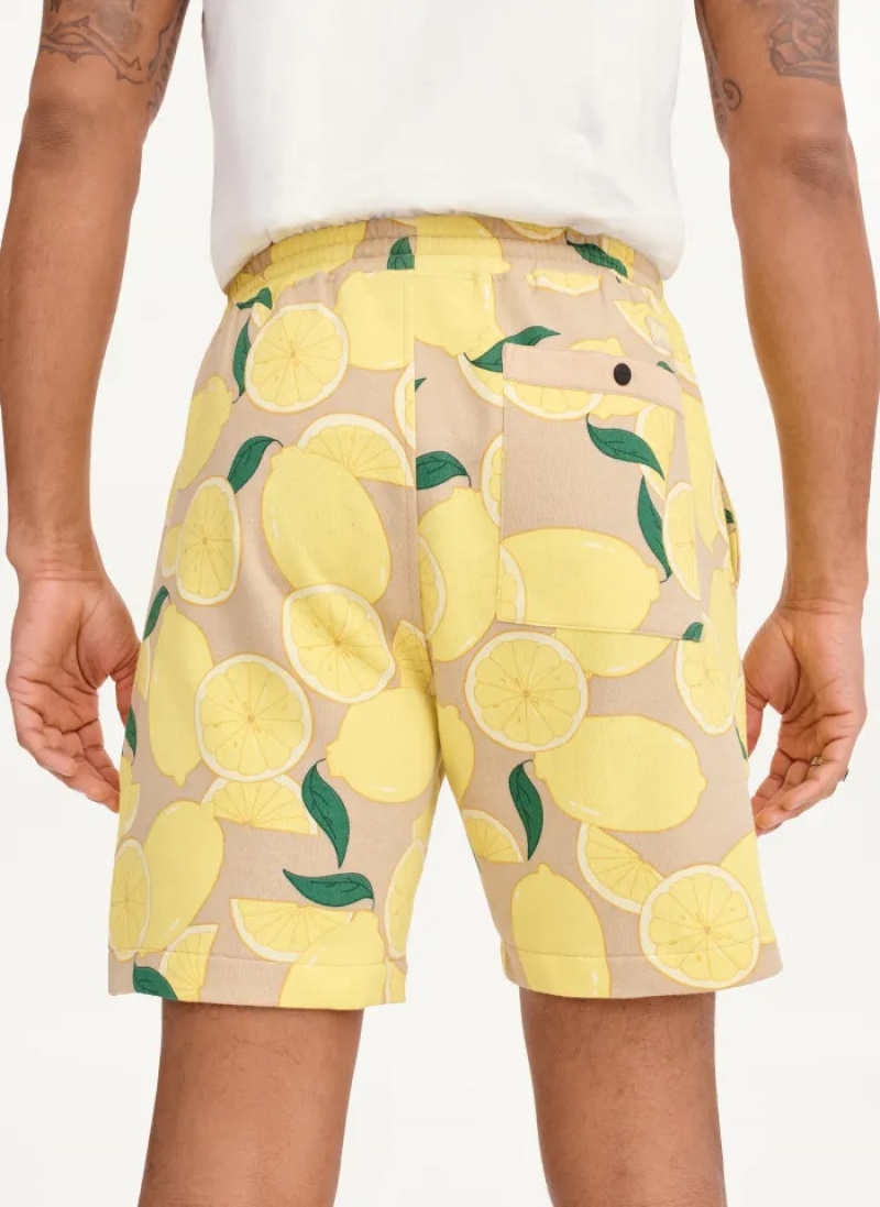 Yellow Men's Dkny Lemon Print Pull On Shorts | 638UAJPVR