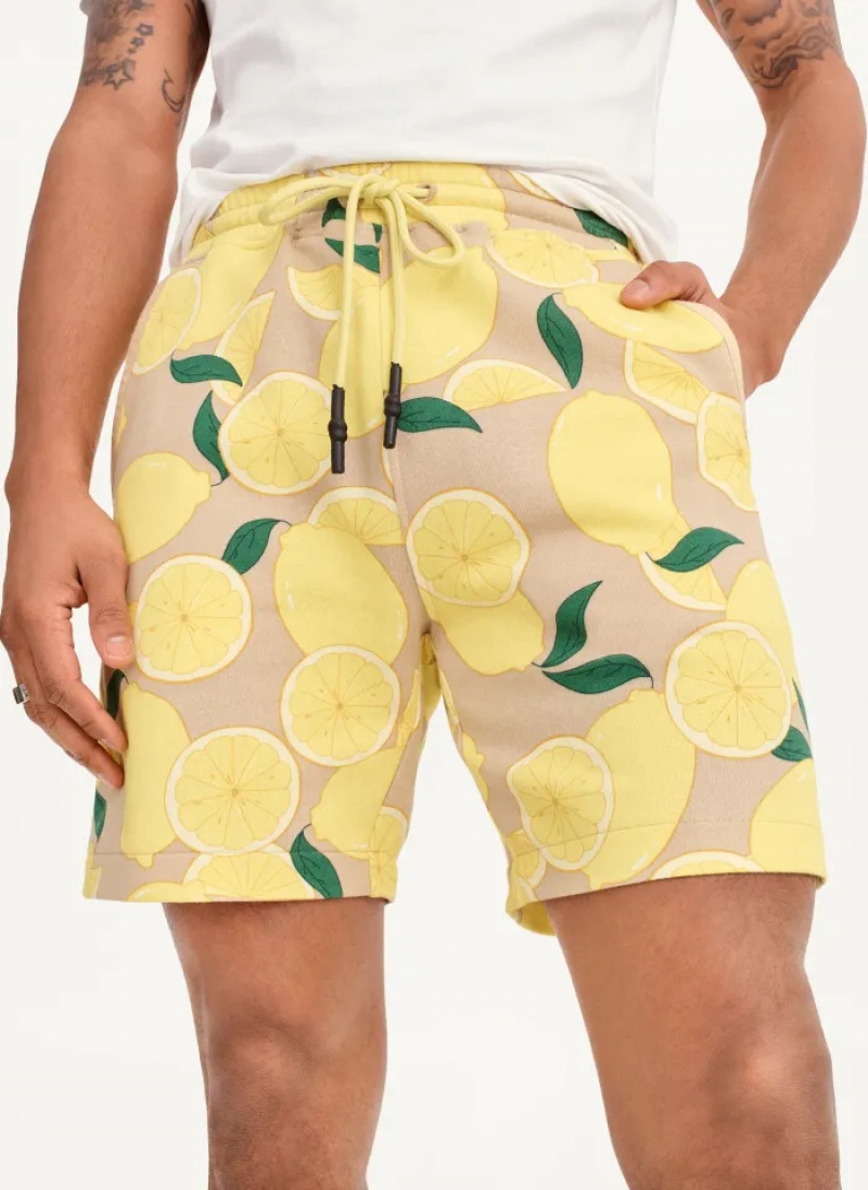 Yellow Men\'s Dkny Lemon Print Pull On Shorts | 638UAJPVR