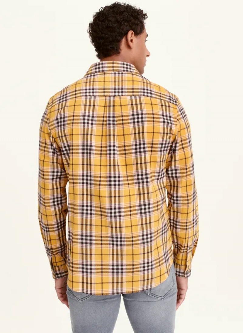 Yellow Men's Dkny Long Sleeve Canton Plaid Shirts | 047MAHXIR