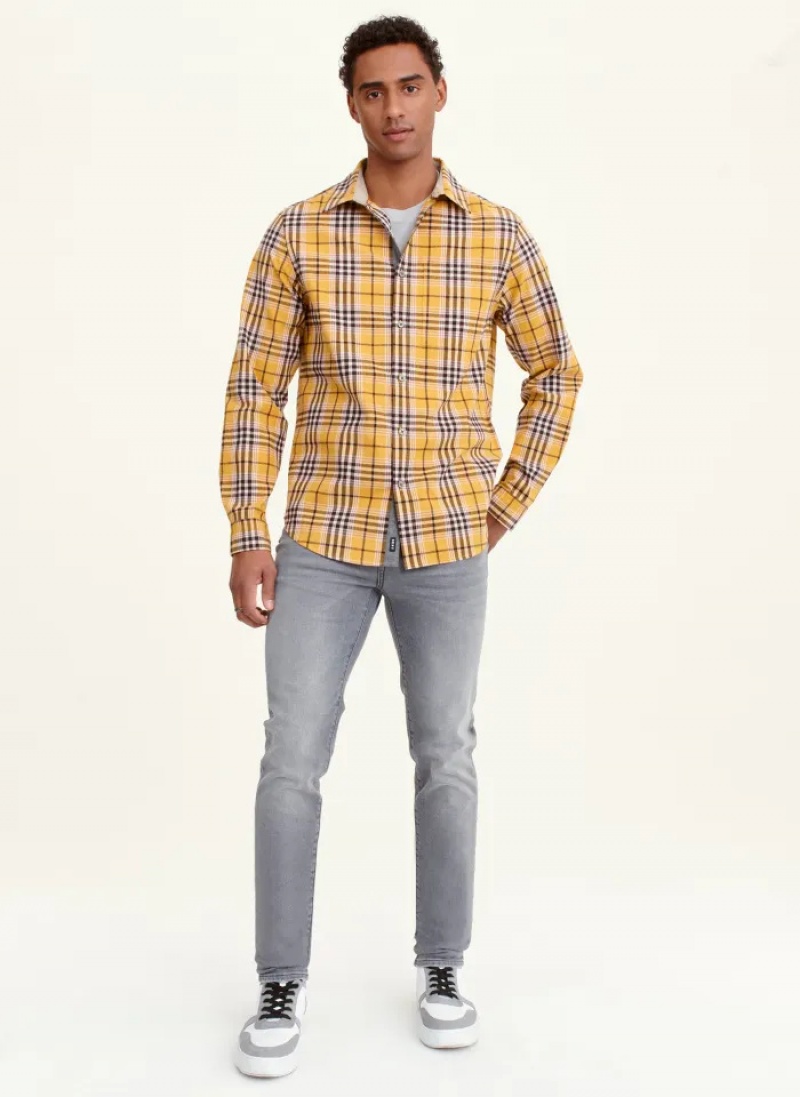 Yellow Men's Dkny Long Sleeve Canton Plaid Shirts | 047MAHXIR