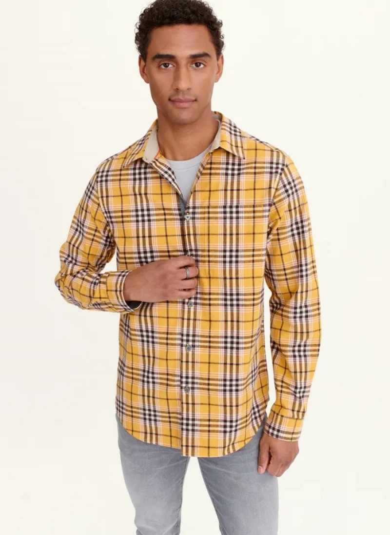 Yellow Men\'s Dkny Long Sleeve Canton Plaid Shirts | 047MAHXIR