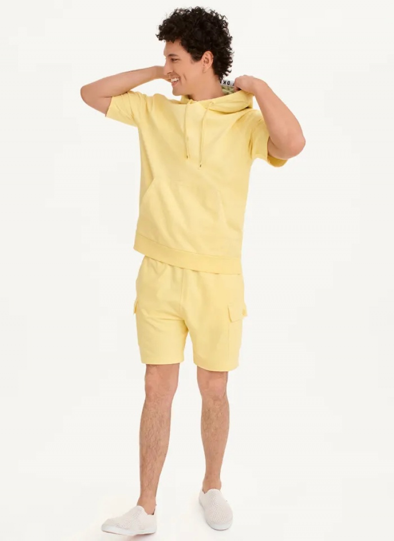 Yellow Men's Dkny Short Sleeve Pigment Dye Hoodie | 837MJRWDO