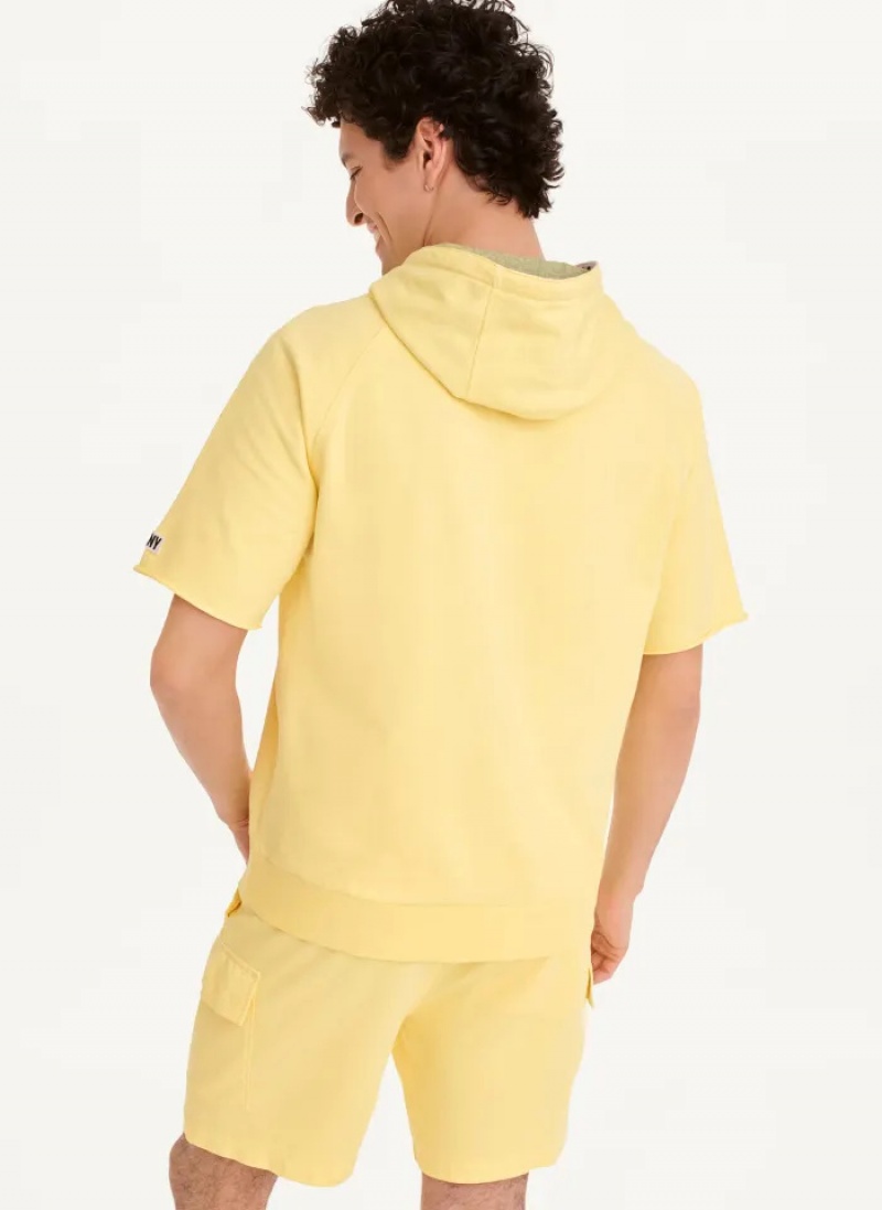 Yellow Men's Dkny Short Sleeve Pigment Dye Hoodie | 861OVLJTP
