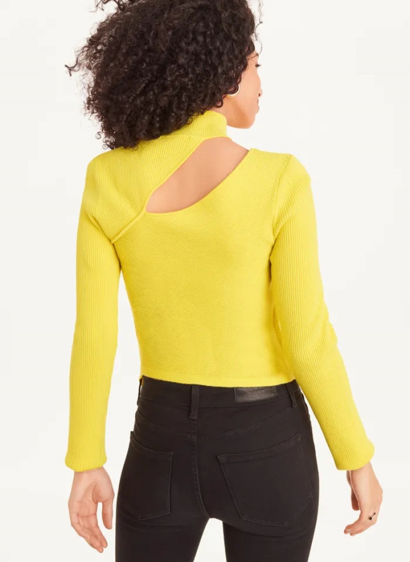 Yellow Women's Dkny Long Sleeve Cutout Mock Neck Sweaters | 291WHFXNG