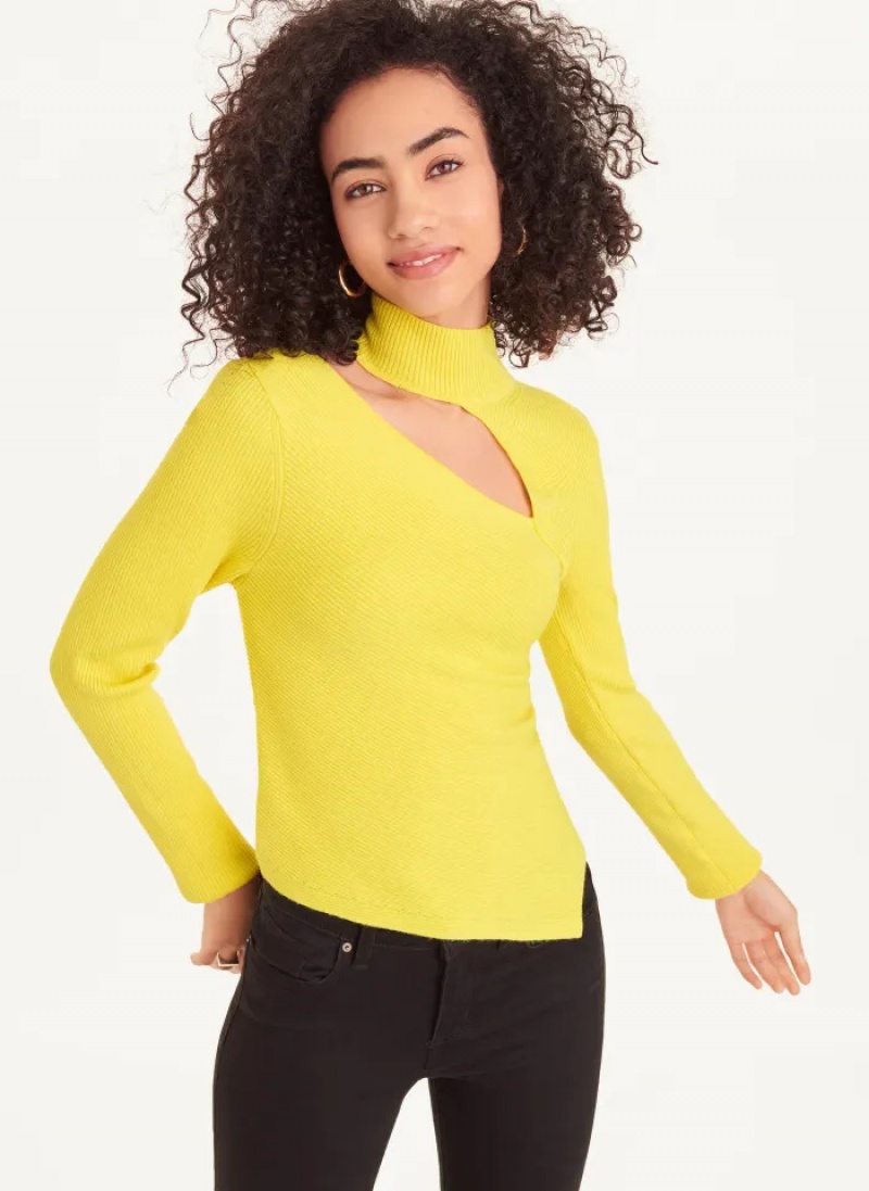 Yellow Women\'s Dkny Long Sleeve Cutout Mock Neck Sweaters | 291WHFXNG